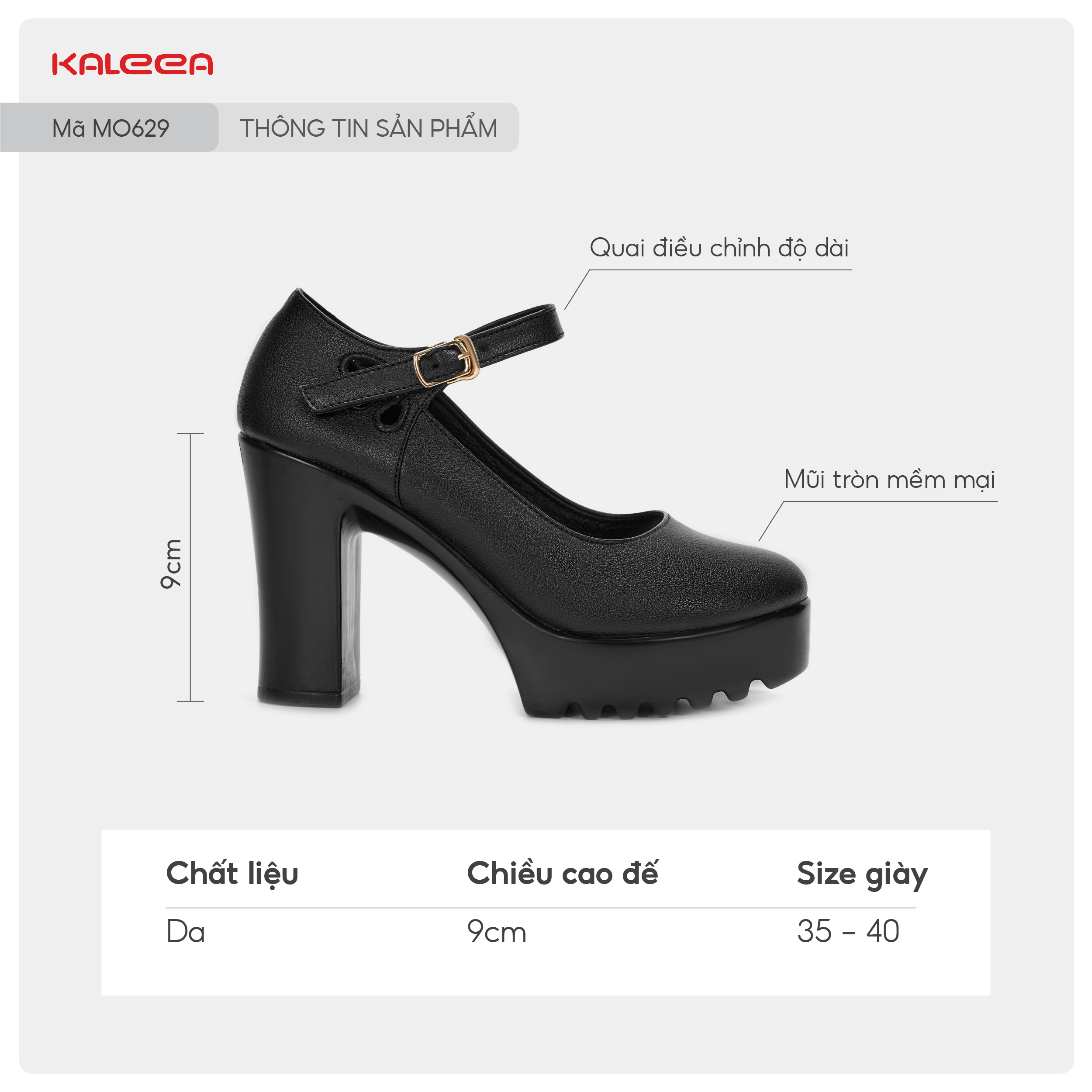 Mô tả Kaleea - Giày Cao Gót Nữ Chất Da Mềm, Đi Nhẹ, Êm, Giày Đế Đúp Cao 9p - MO629 (Lấy tăng size) - 2