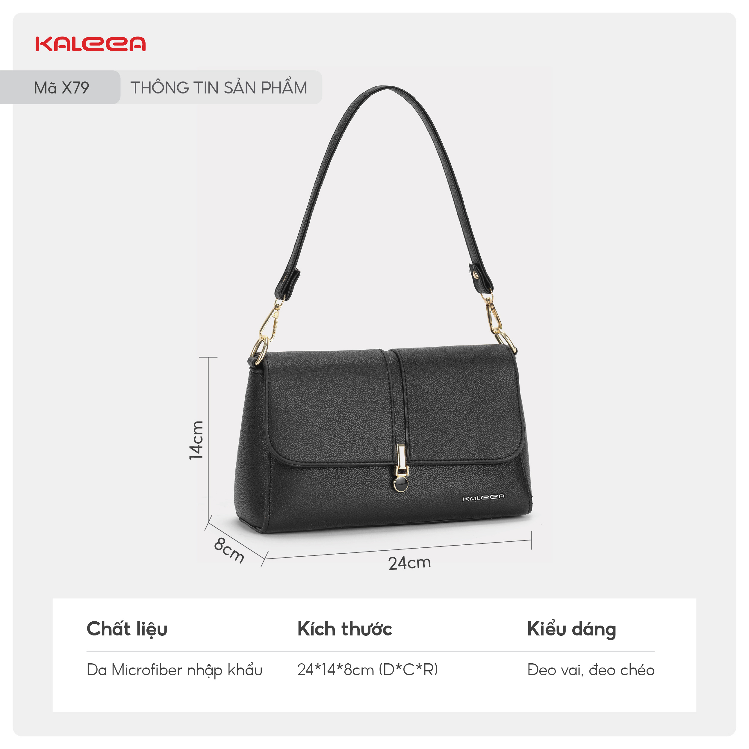 Mô tả Kaleea - Túi Xách Nữ Đeo Chéo, Túi Đeo Vai Chất Da Mềm Hoạ Tiết Đính Đá Sz 26cm - X79 - 2