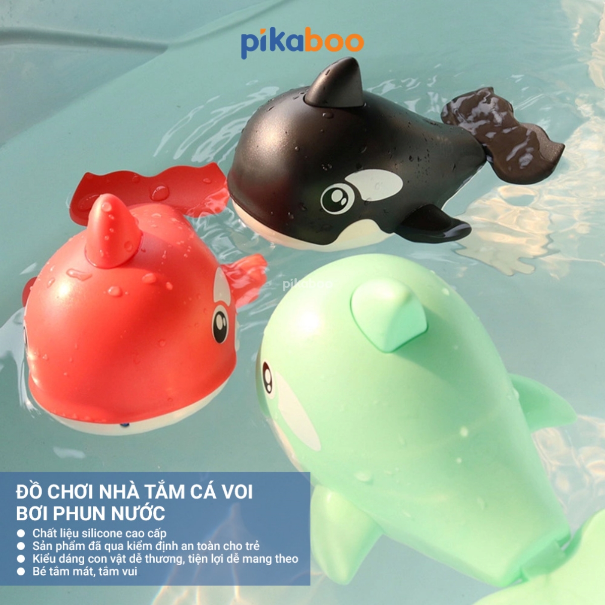 Mô tả Đồ chơi cá heo phun nước nhà tắm Pikaboo, họa tiết bắt mắt, chất liệu silicone mềm dẻo cao cấp - 4