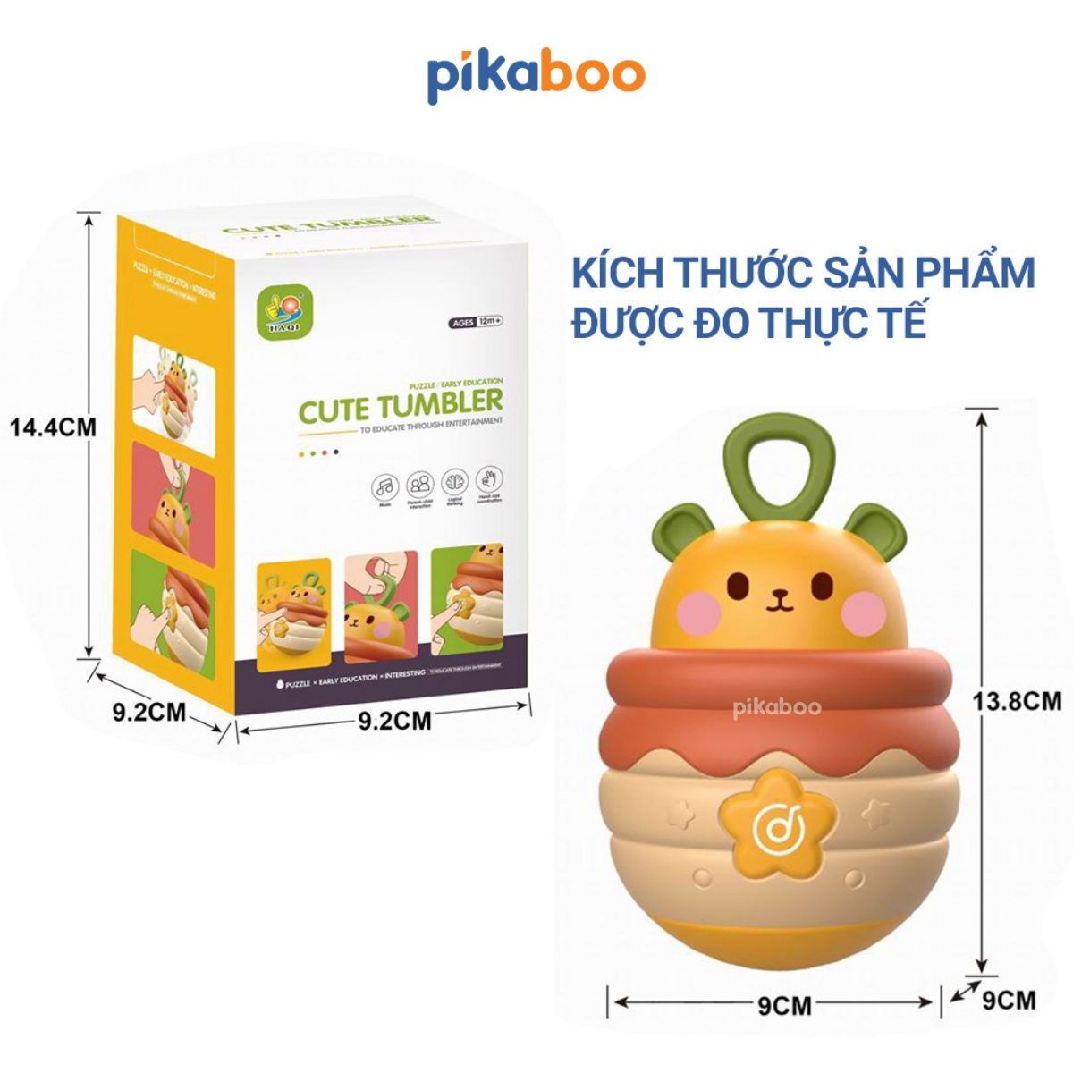 Mô tả Đồ chơi lật đật gấu phát nhạc Pikaboo, có đèn sáng và âm thanh vui nhộn, chất liệu an toàn cho bé - 2