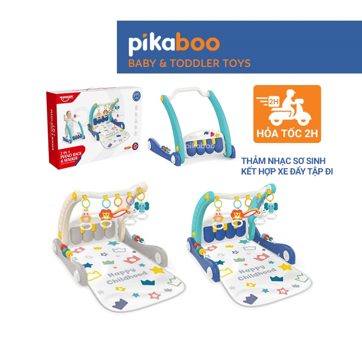 Mô tả Đồ chơi thảm nhạc cho bé Pikaboo, thiết kế kiểu dáng mới 2 trong 1 thảm nhạc kết hợp xe đẩy tập đi - 1