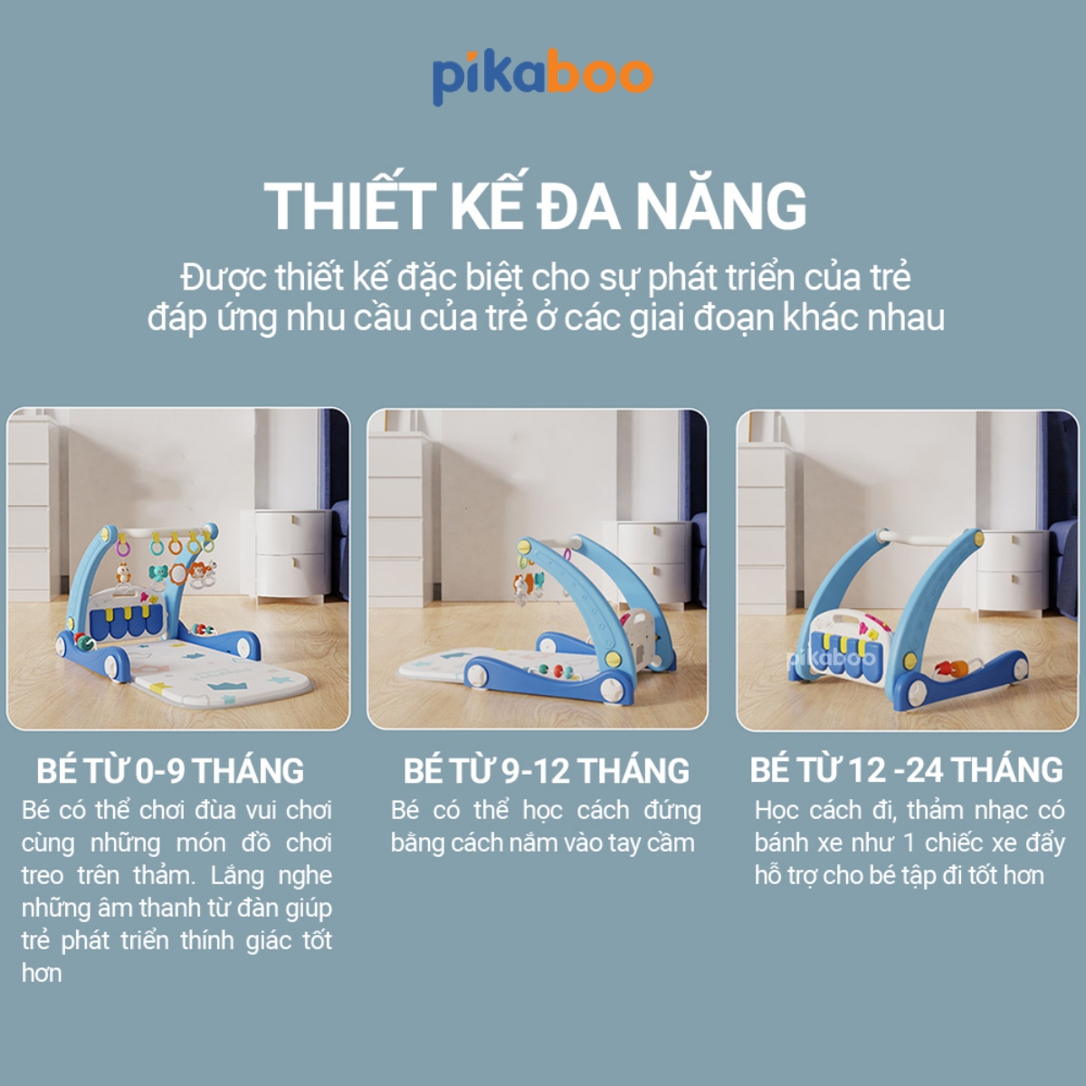 Mô tả Đồ chơi thảm nhạc cho bé Pikaboo, thiết kế kiểu dáng mới 2 trong 1 thảm nhạc kết hợp xe đẩy tập đi - 4