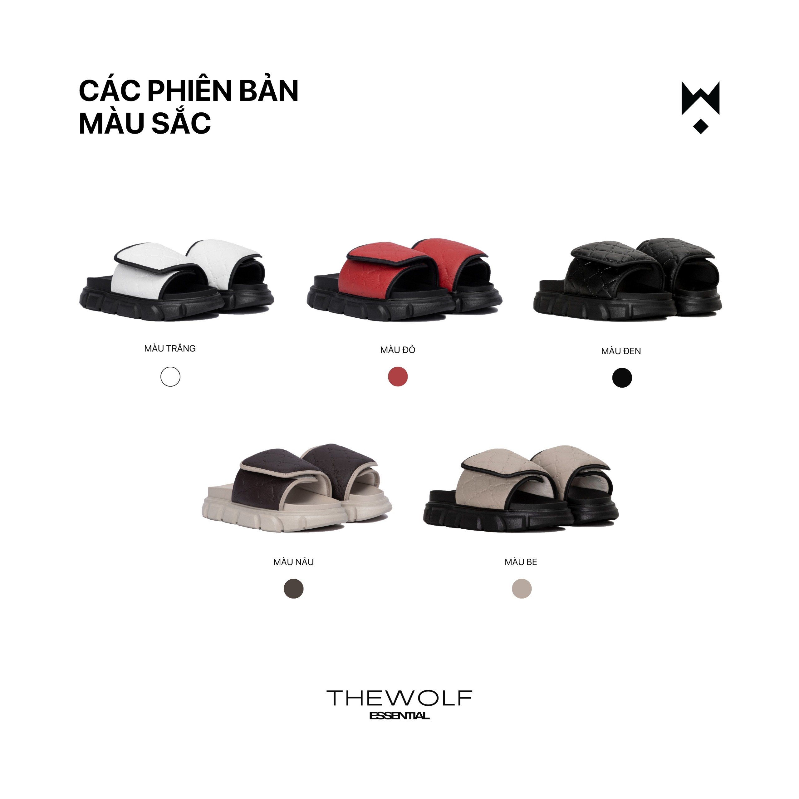 Mô tả Dép Sandal Nam Nữ Tăng Chiều Cao THEWOLF ESSENTIAL MONOGRAM SLIDE SANDAL - Đen Trắng Nâu Beige Đỏ - 1