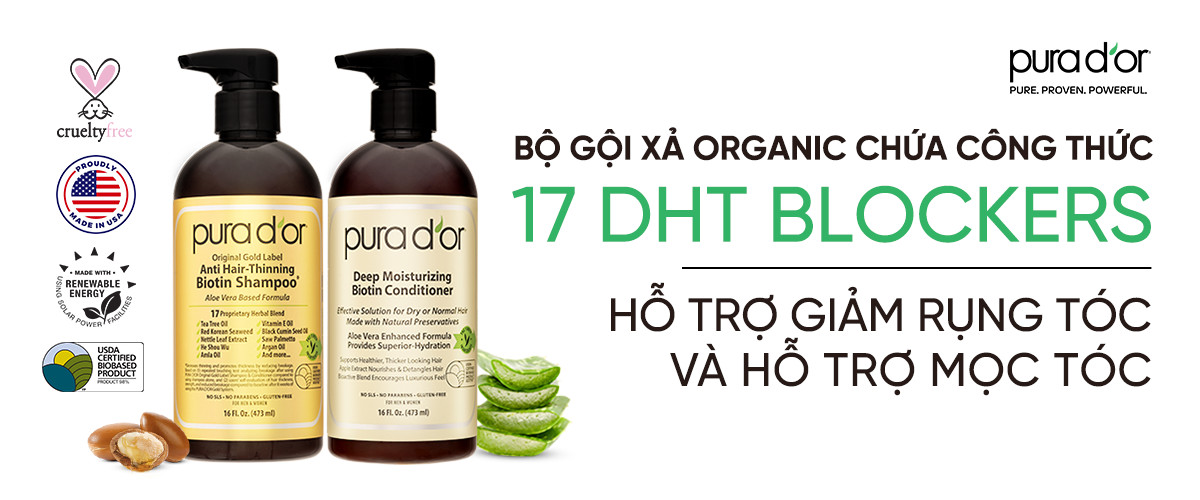 Mô tả Combo dầu gội dầu xả hữu cơ hỗ trợ giảm rụng tóc, hỗ trợ mọc tóc Biotin Gold Label Pura D'or 236ml/473ml Organic - 1