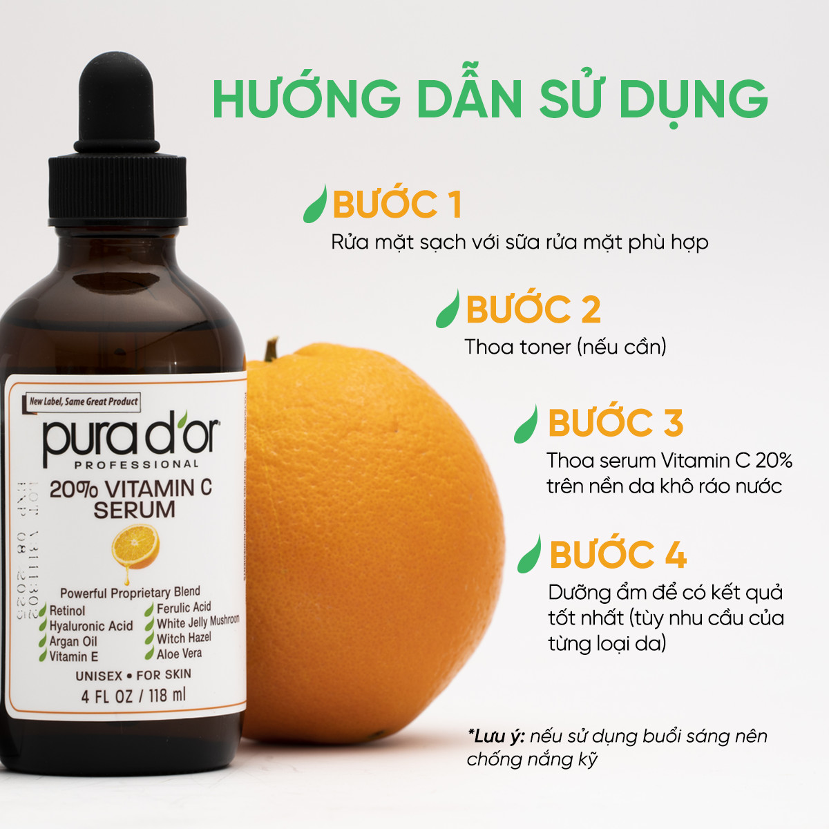 Mô tả Serum Vitamin C 20% Hữu Cơ Làm Sáng Da, Mờ Thâm, Chống Lão Hoá Dưỡng Ẩm Da PURA DOR 118ml Organic - 2