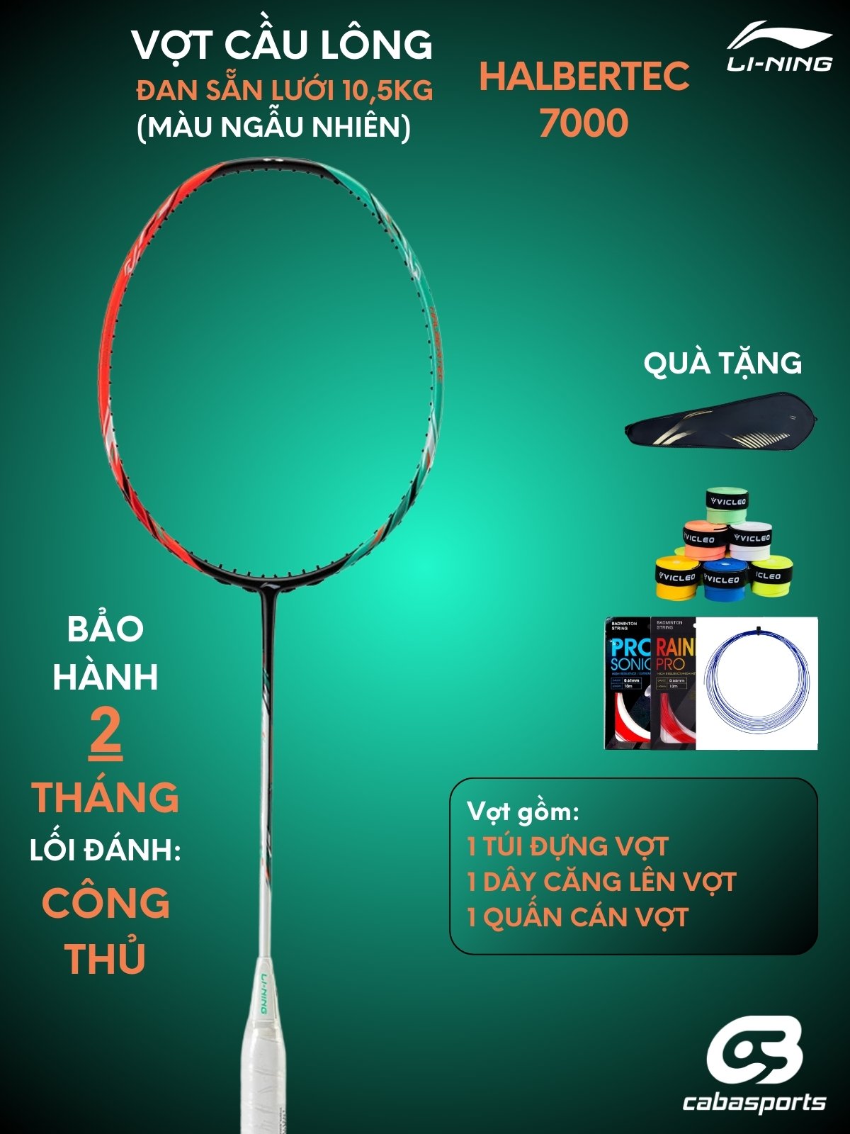 Vợt Cầu Lông Lining Halbertec 7000 Nội Địa căng 10.5kg tặng kèm quấn ...