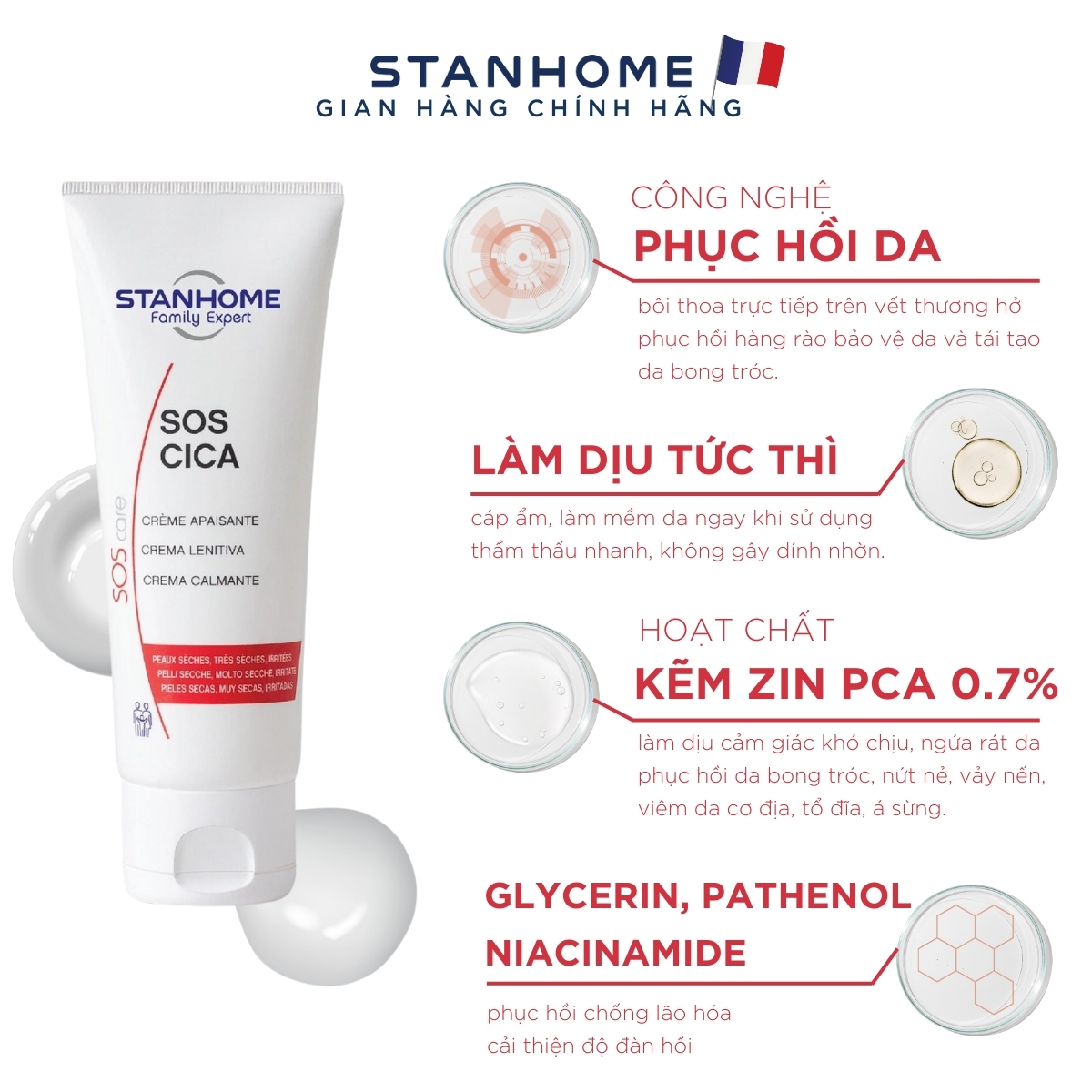 Ưu điểm Kem Stanhome Sos Cica