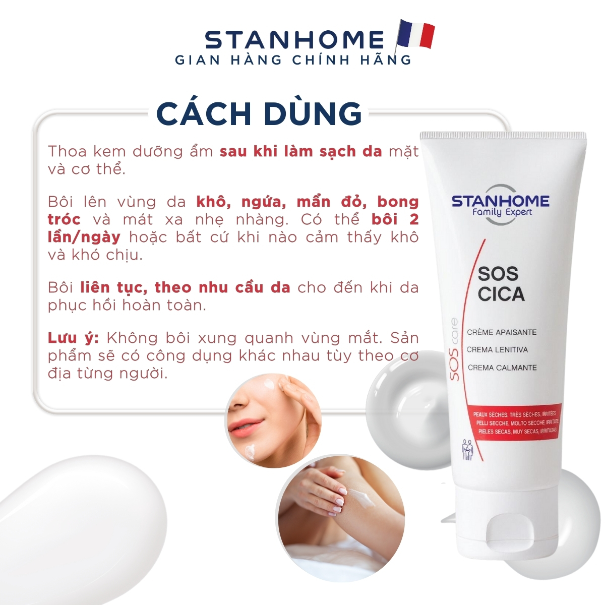 Hướng dẫn sử dụng Kem Stanhome Sos Cica