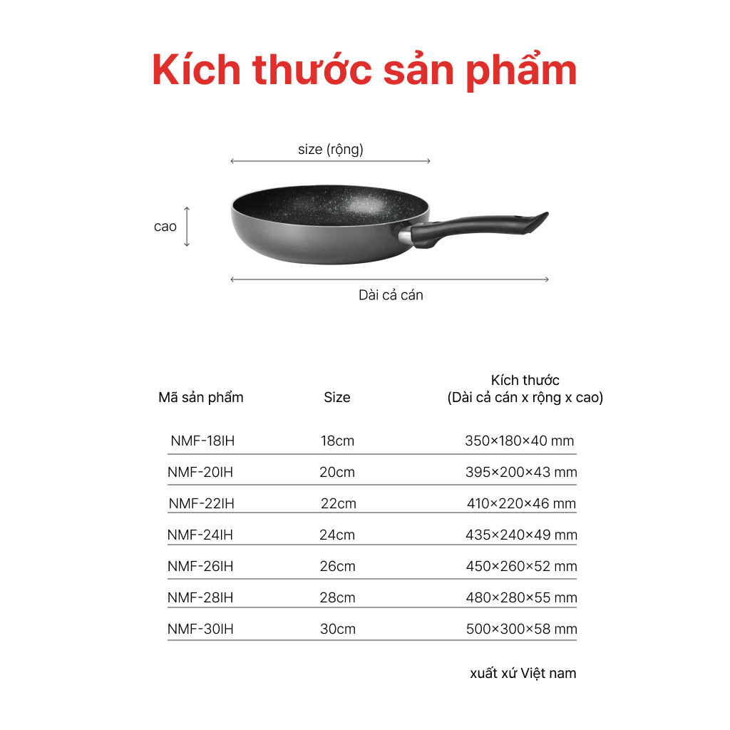 Mô tả Chảo chống dính đáy từ Marble 18, 20, 22, 24, 26, 28, 30cm, HAPPYCOOK - 5