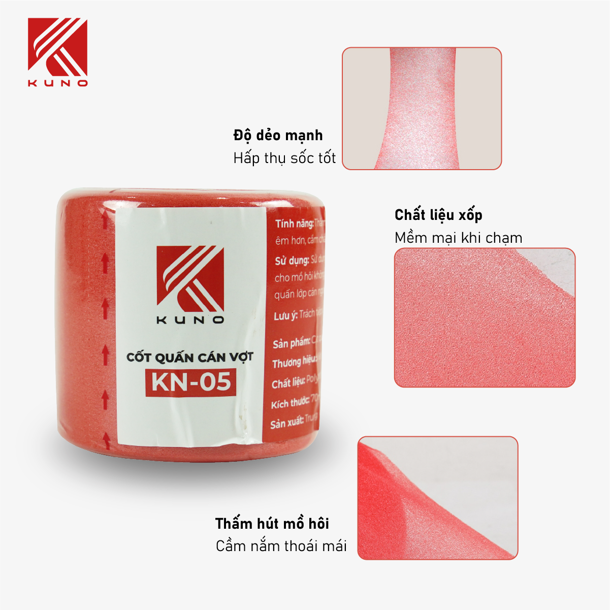 Mô tả Quấn cốt vợt cầu lông KUNO, bảo vệ cốt vợt cầu lông dài 27m mềm mại, thấm hút mồ hôi - 1