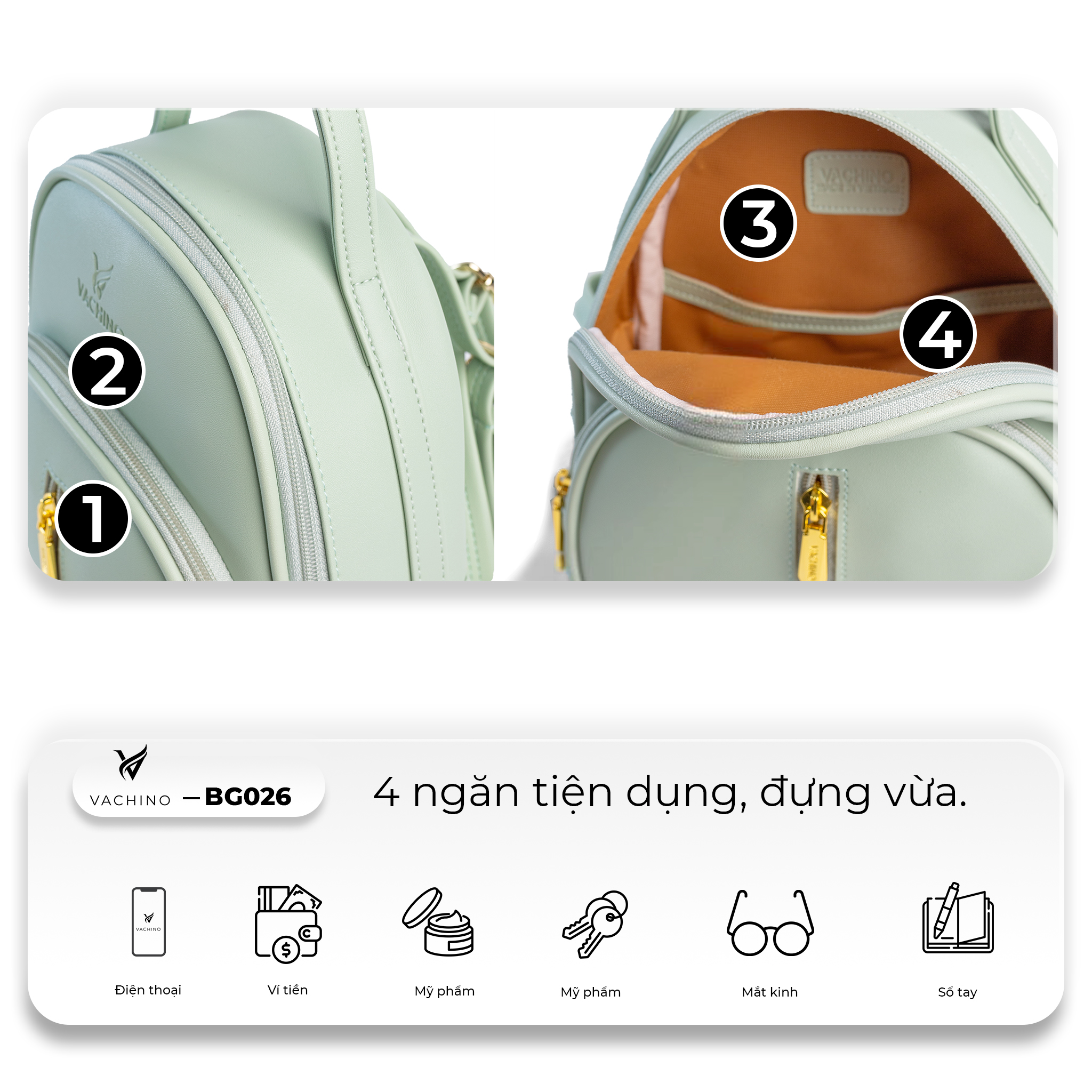 Mô tả Balo da nữ sang chảnh thời trang nhiều màu VACHINO-BG026 - 3