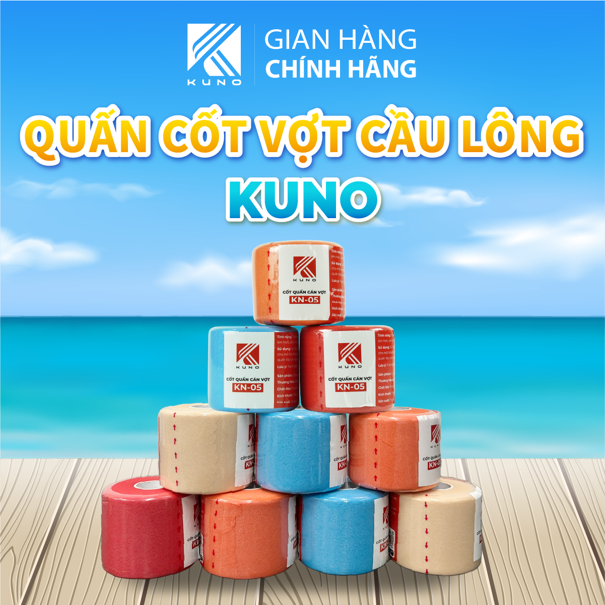 Mô tả Quấn Cốt Vợt Cầu Lông KUNO, Thấm Hút Mồ Hôi, Mỏng Mềm Mại, Gia Tăng Độ Êm, Thoáng Khí - 1