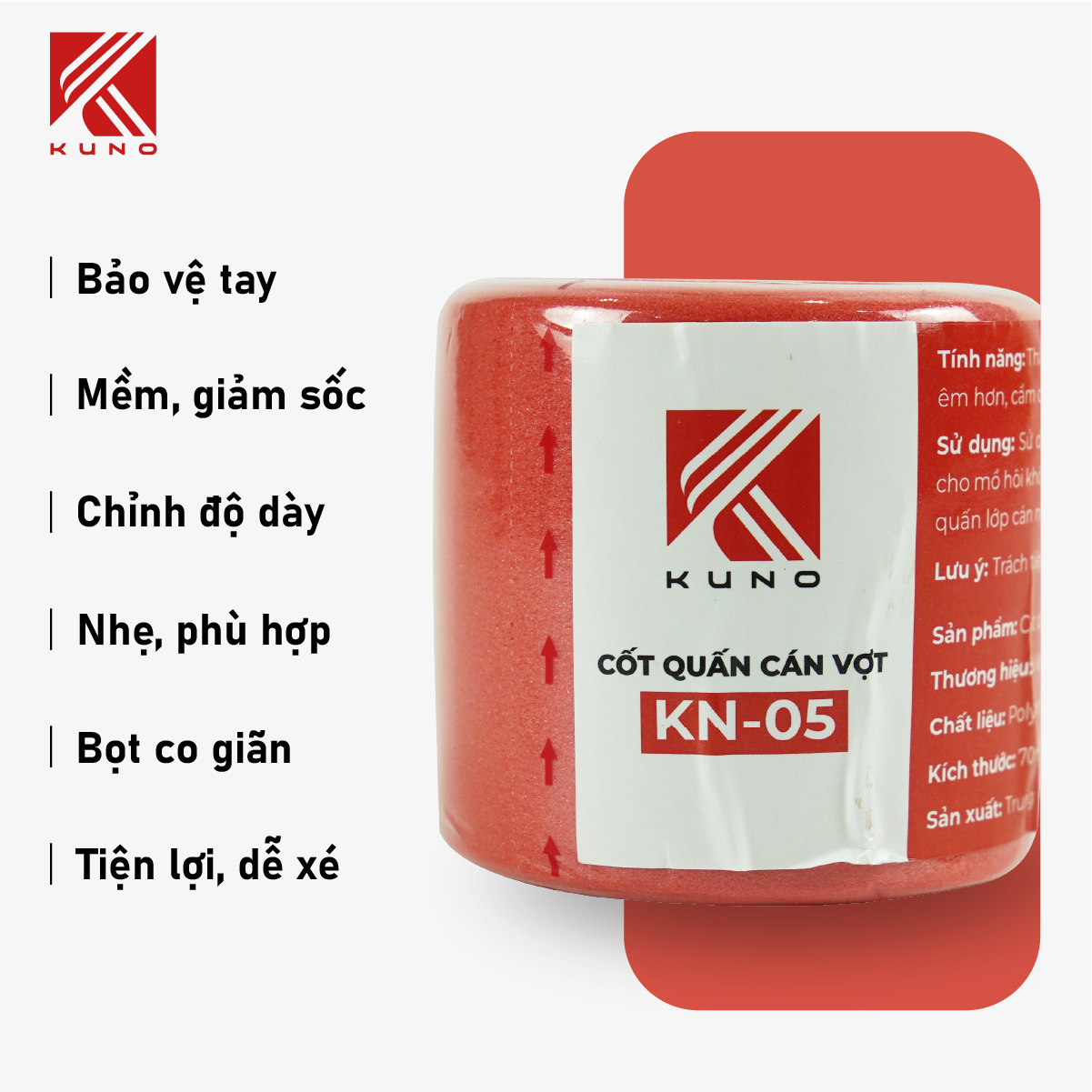 Mô tả Quấn Cốt Vợt Cầu Lông KUNO, Thấm Hút Mồ Hôi, Mỏng Mềm Mại, Gia Tăng Độ Êm, Thoáng Khí - 3