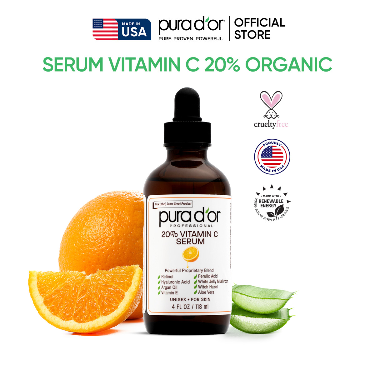 Mô tả Serum Vitamin C 20% Hữu Cơ Làm Sáng Da, Mờ Thâm, Chống Lão Hoá Dưỡng Ẩm Da PURA DOR 118ml Organic - 1