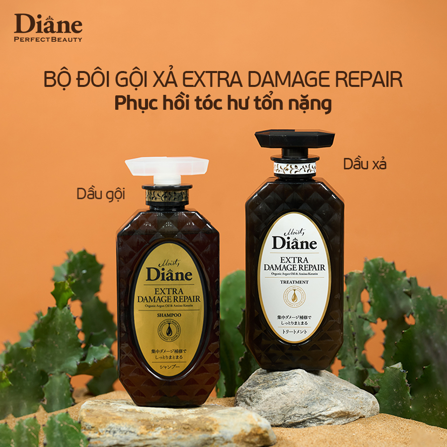 Mô tả Combo dầu gội xả phục hồi tóc khô xơ chẻ ngọn gãy rụng hư tổn nặng Moist Diane Extra Damage Repair - 2