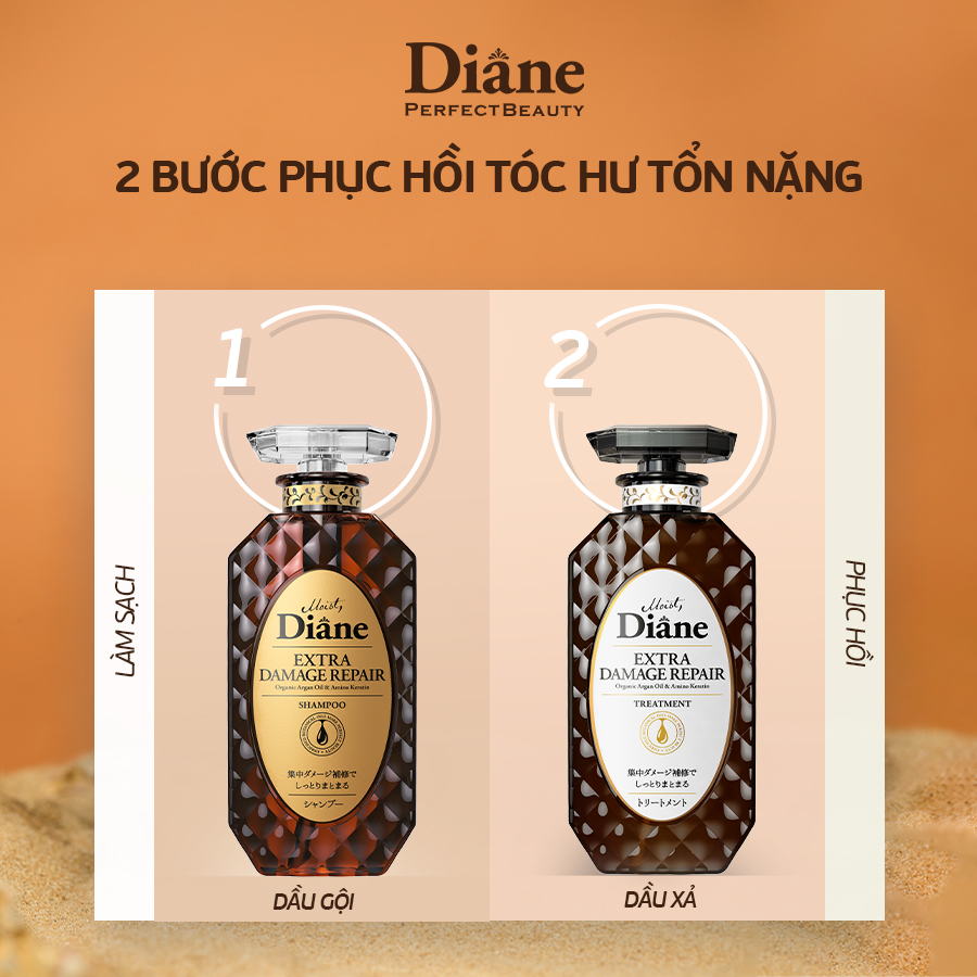 Mô tả Combo dầu gội xả phục hồi tóc khô xơ chẻ ngọn gãy rụng hư tổn nặng Moist Diane Extra Damage Repair - 3