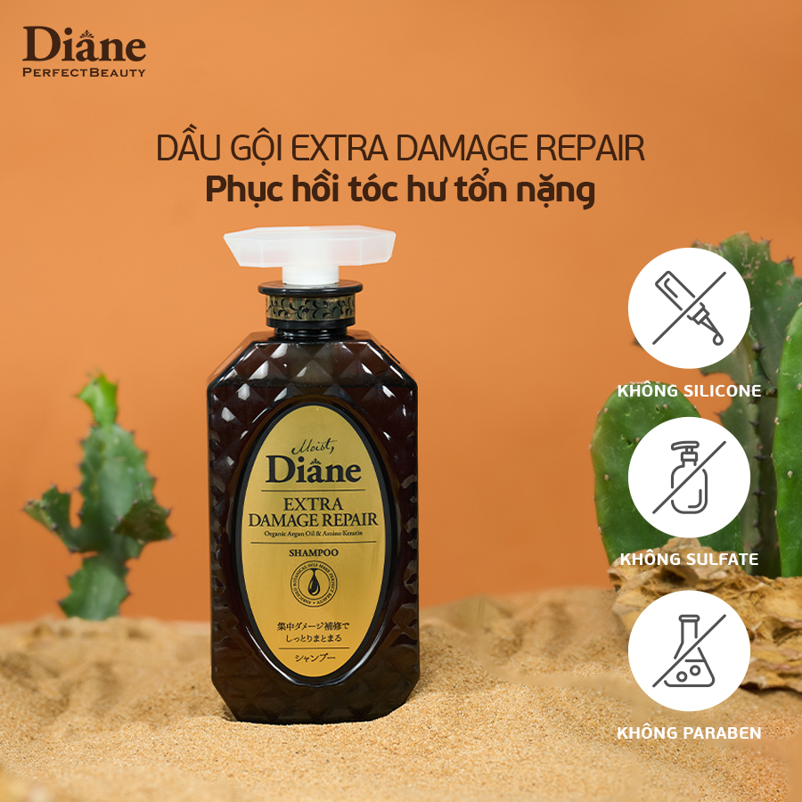 Mô tả Combo dầu gội xả phục hồi tóc khô xơ chẻ ngọn gãy rụng hư tổn nặng Moist Diane Extra Damage Repair - 6