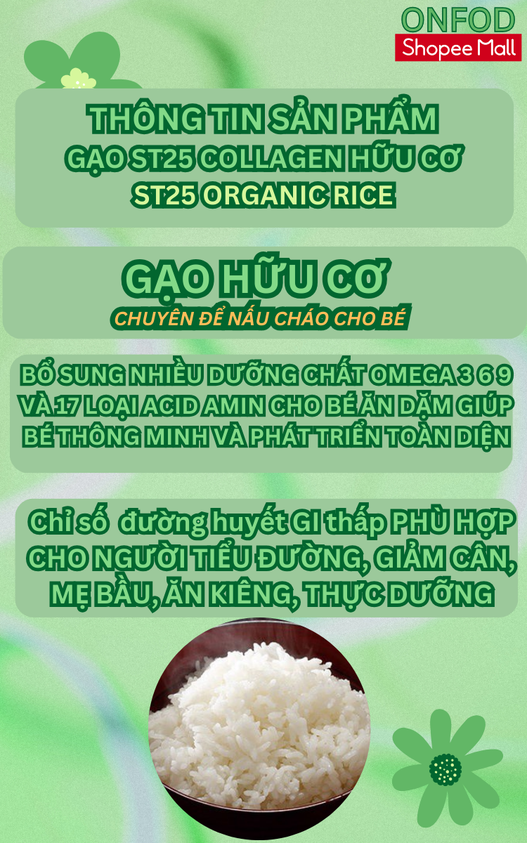 Mô tả Gạo sữa ăn dặm cho bé ST25 Collagen hữu cơ ONFOD nấu cơm cháo ăn kiêng giảm cân cho người tiểu đường eat clean - 3