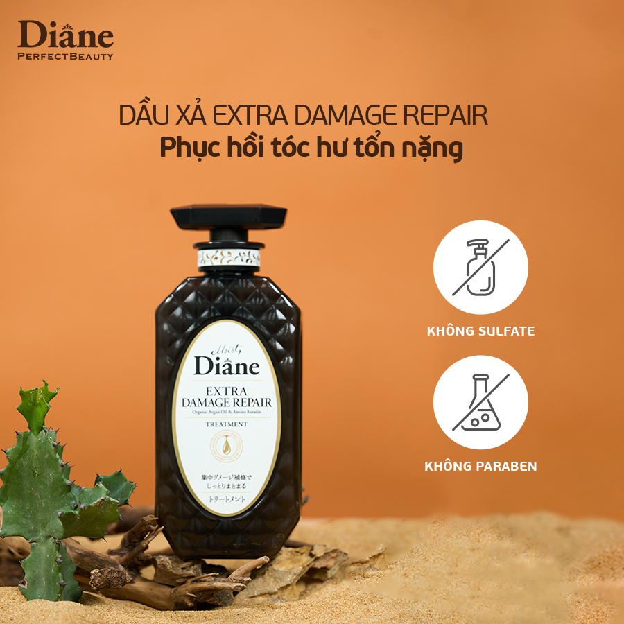 Mô tả Combo dầu gội xả phục hồi tóc khô xơ chẻ ngọn gãy rụng hư tổn nặng Moist Diane Extra Damage Repair - 7