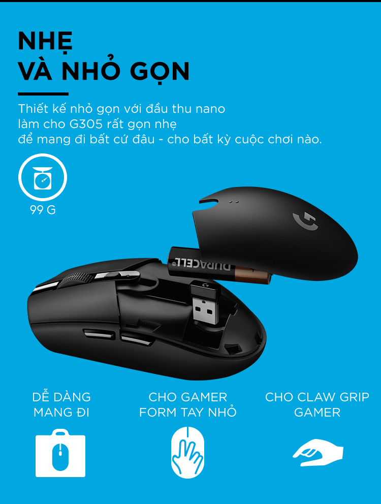 Mô tả Chuột gaming không dây Logitech G G305 LIGHTSPEED - Hero 12K DPI, Nhẹ 99g, 6 nút lập trình, Pin 250h - 6