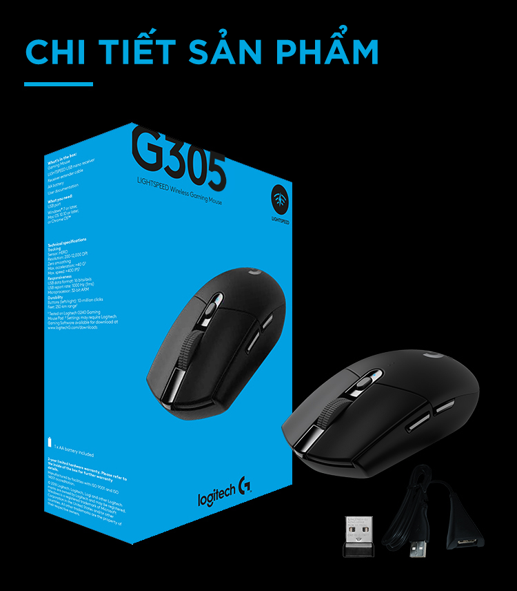 Mô tả Chuột gaming không dây Logitech G G305 LIGHTSPEED - Hero 12K DPI, Nhẹ 99g, 6 nút lập trình, Pin 250h - 9