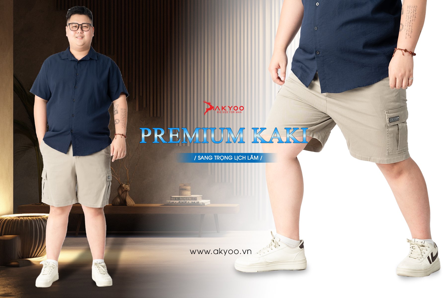 Mô tả Quần Short Kaki Big Size Nam 80-140kg AKYOO Vải Cotton Co Giãn, Thoải Mái_ KAKI TUI HOP - 6