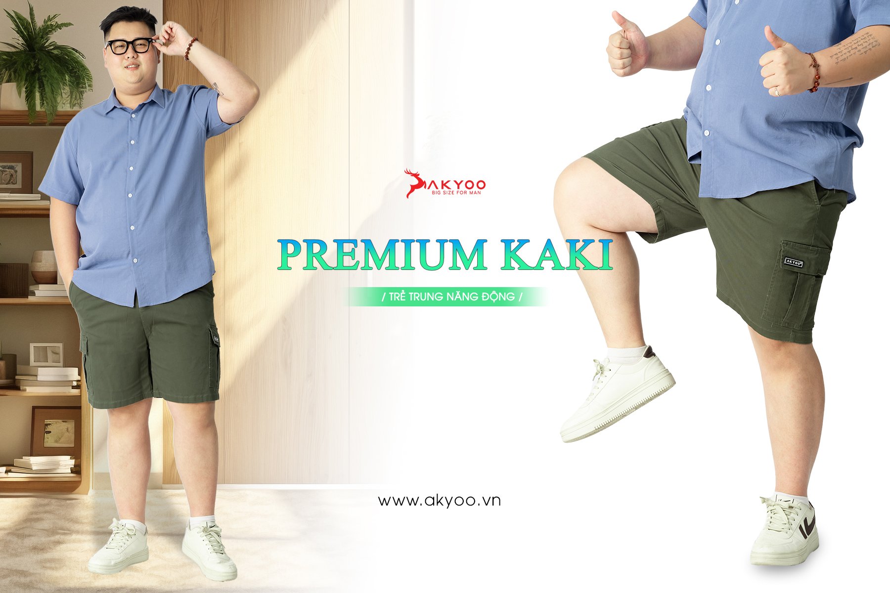 Mô tả Quần Short Kaki Big Size Nam 80-140kg AKYOO Vải Cotton Co Giãn, Thoải Mái_ KAKI TUI HOP - 5