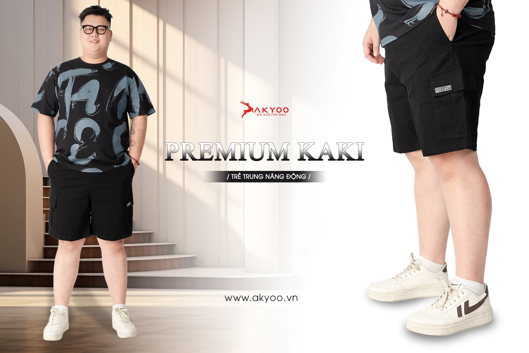Mô tả Quần Short Kaki Big Size Nam 80-140kg AKYOO Vải Cotton Co Giãn, Thoải Mái_ KAKI TUI HOP - 7