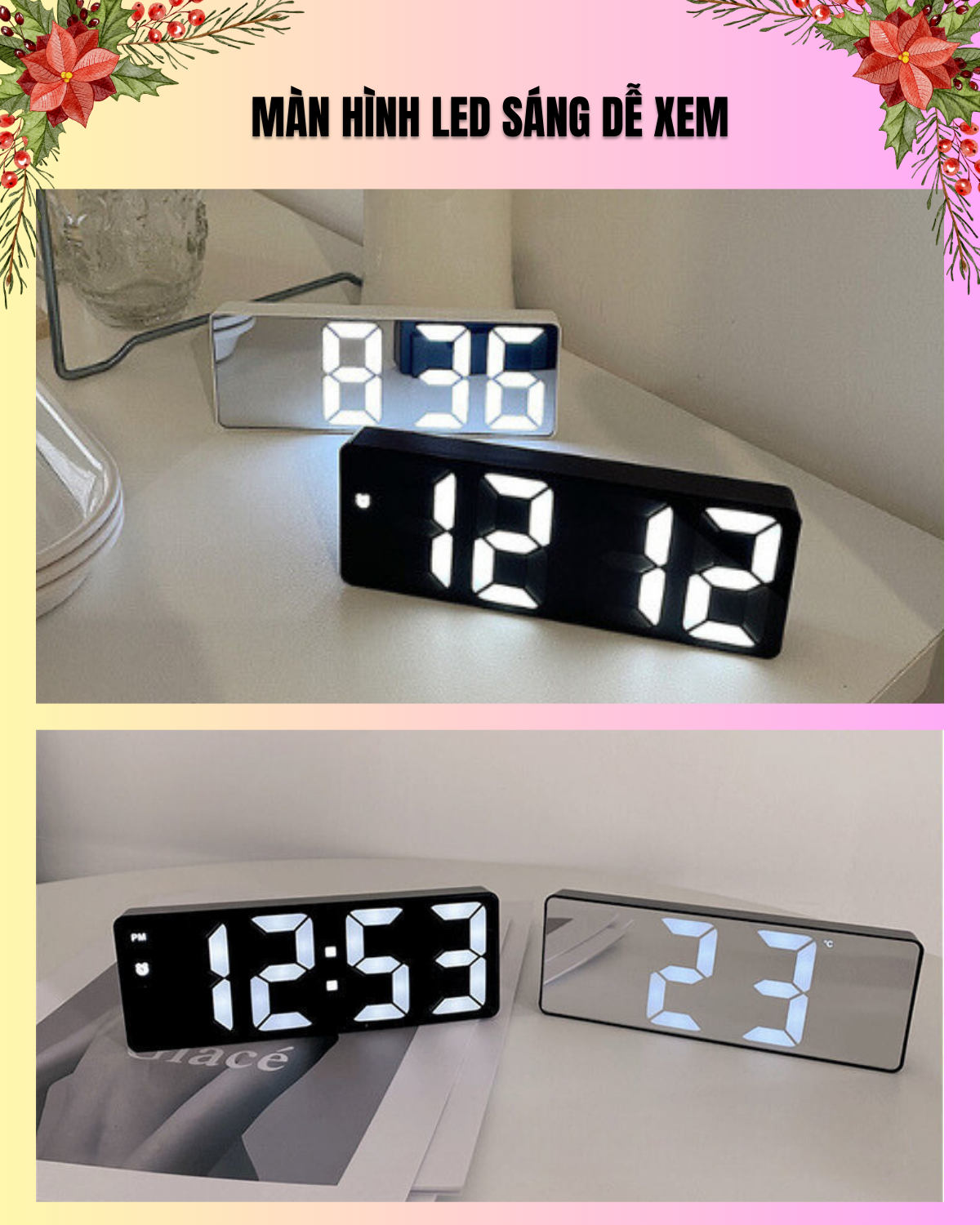 Đồng hồ để bàn báo thức LED decor cute nhiều màu, Đồng hồ led để bàn ...