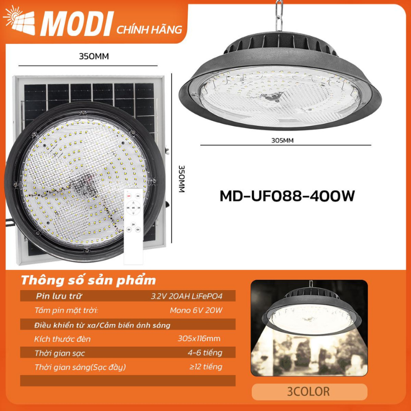 Mô tả Đèn Treo Thả Năng Lượng Mặt Trời MODI SOLAR, Đèn UFO Năng Lượng Mặt Trời  Độ Sáng Cao - 6