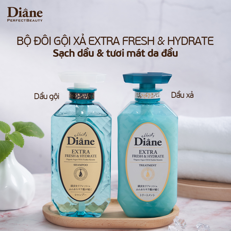Mô tả Bộ dầu gội xả sạch dầu và dưỡng ẩm da đầu phục hồi khô xơ Moist Diane Extra Fresh & Hydrate 450ml*2 - 1