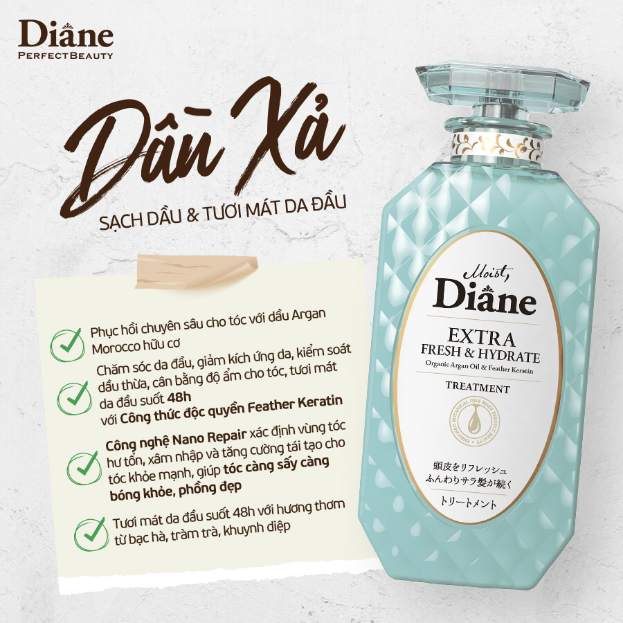 Mô tả Bộ dầu gội xả sạch dầu và dưỡng ẩm da đầu phục hồi khô xơ Moist Diane Extra Fresh & Hydrate 450ml*2 - 2
