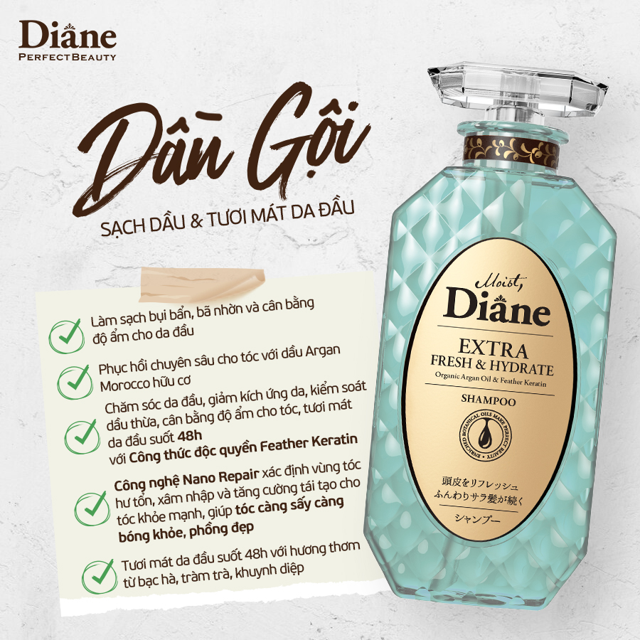 Mô tả Bộ dầu gội xả sạch dầu và dưỡng ẩm da đầu phục hồi khô xơ Moist Diane Extra Fresh & Hydrate 450ml*2 - 3