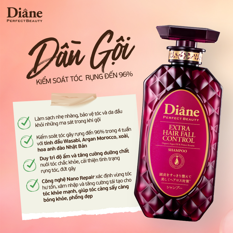 Mô tả Combo dầu gội xả giảm rụng tóc đến 96% phục hồi khô xơ hư tổn Moist Diane Extra Hair Fall Control - 3
