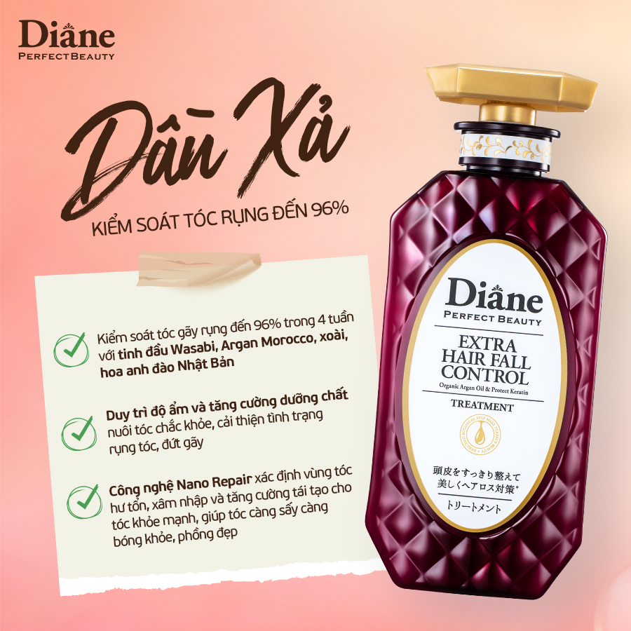 Mô tả Combo dầu gội xả giảm rụng tóc đến 96% phục hồi khô xơ hư tổn Moist Diane Extra Hair Fall Control - 4