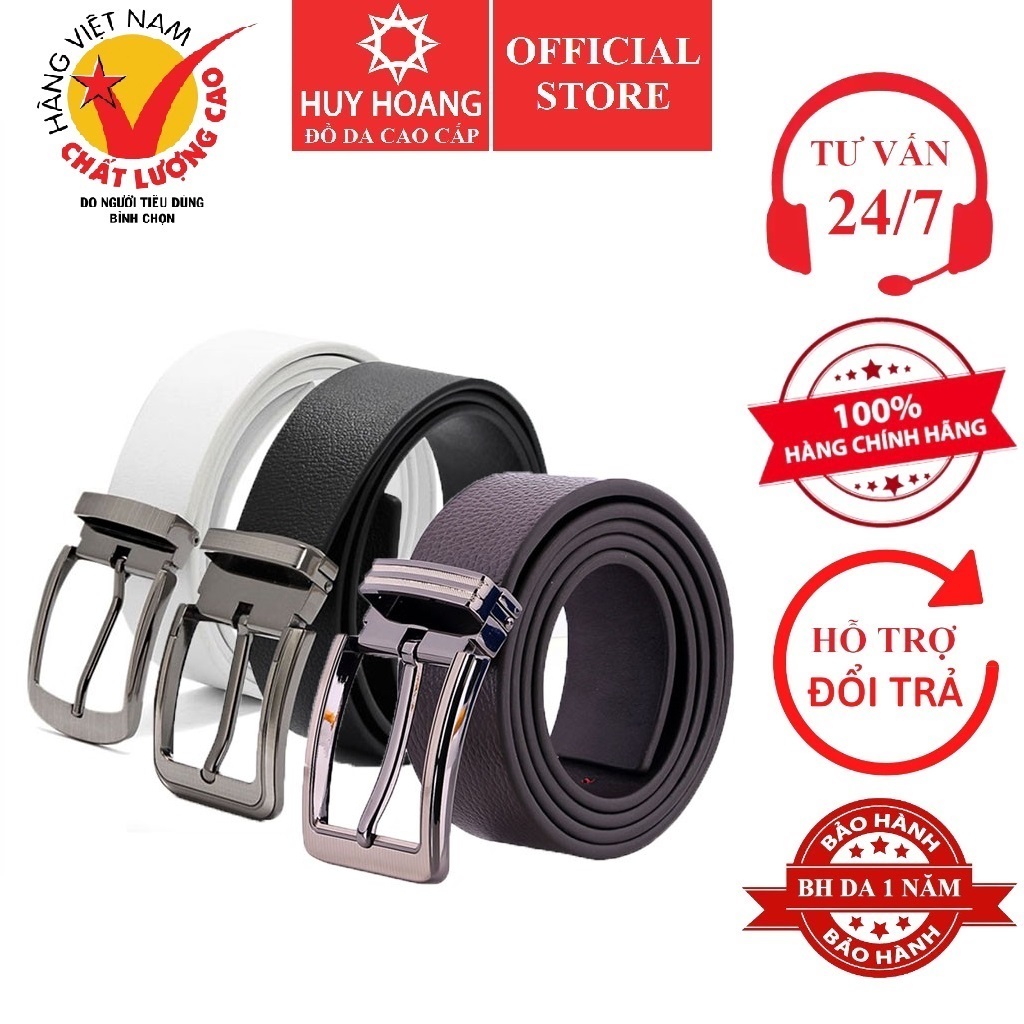 Mô tả Thắt lưng nam Huy Hoàng da bò đầu kim màu trắng, đen, nâu HP4107-08-09 - 1