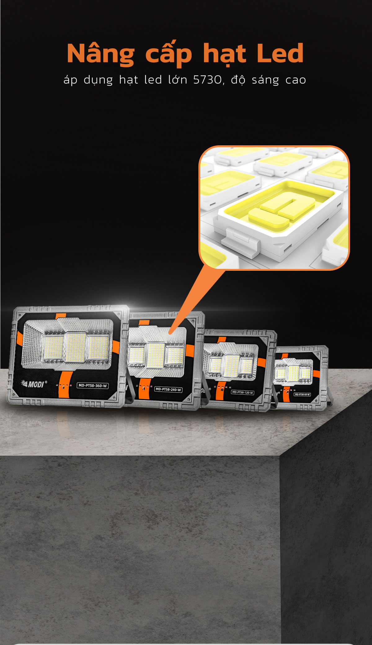 Mô tả Đèn Pha Led Năng Lượng Mặt Trời Modi Solar Vỏ Nhôm Đúc Nâng Cấp Độ Sáng - 1