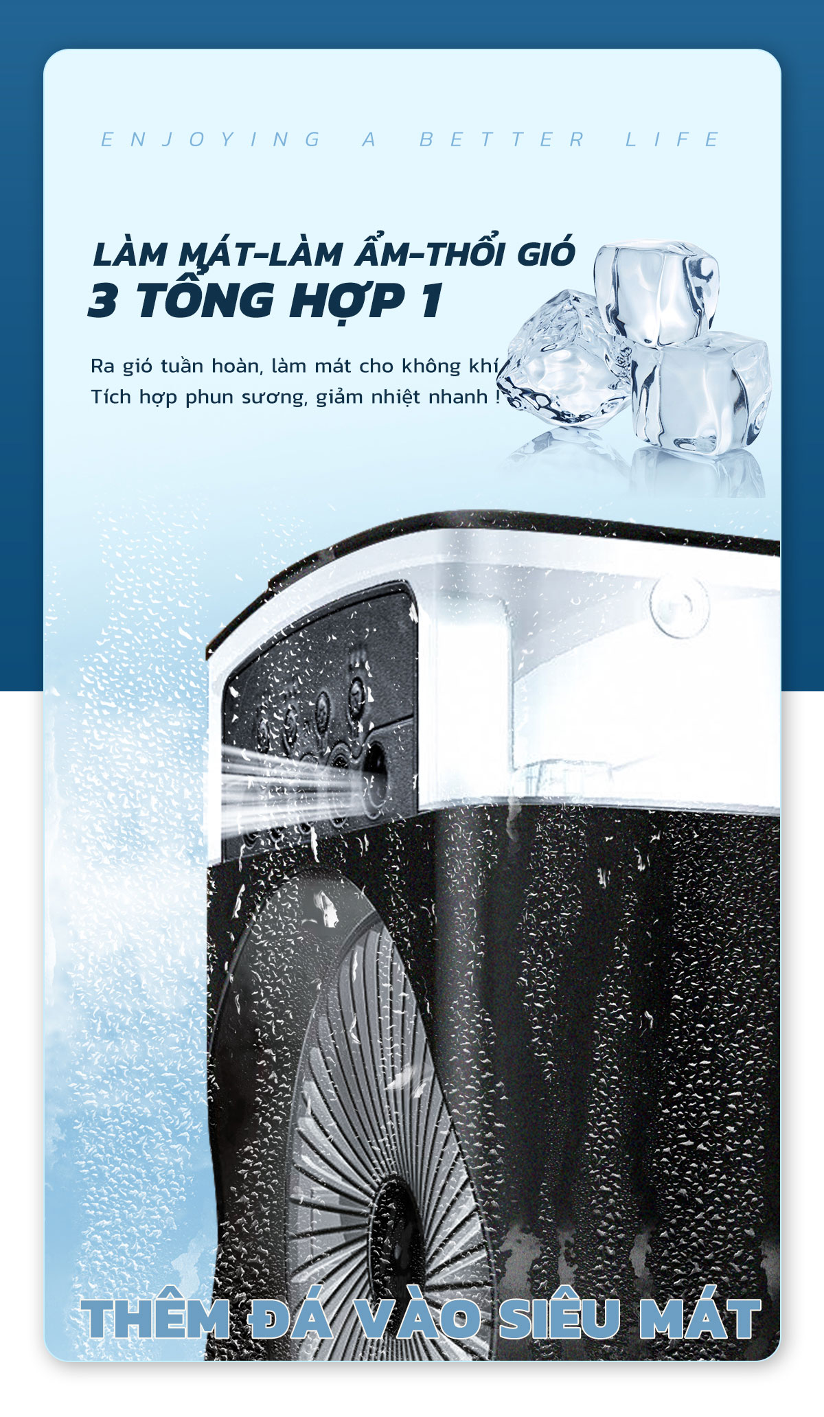 Mô tả Quạt Điều Hoà Phun Sương Mini Modi Solar, Quạt Hơi Nước Có Khay Đá Dung Tích 600ml - 3
