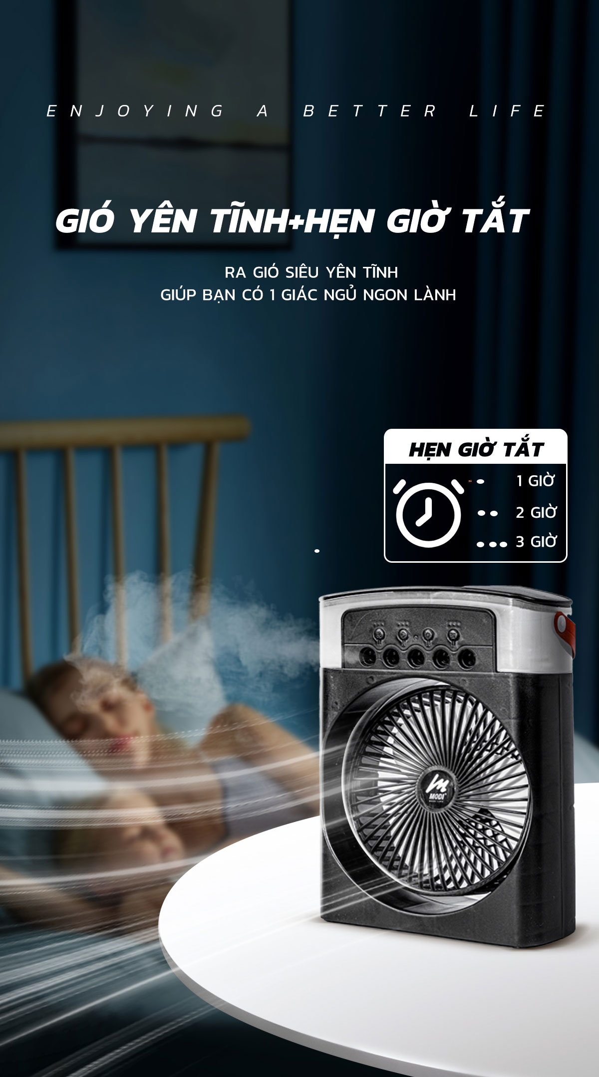 Mô tả Quạt Điều Hoà Phun Sương Mini Modi Solar, Quạt Hơi Nước Có Khay Đá Dung Tích 600ml - 4