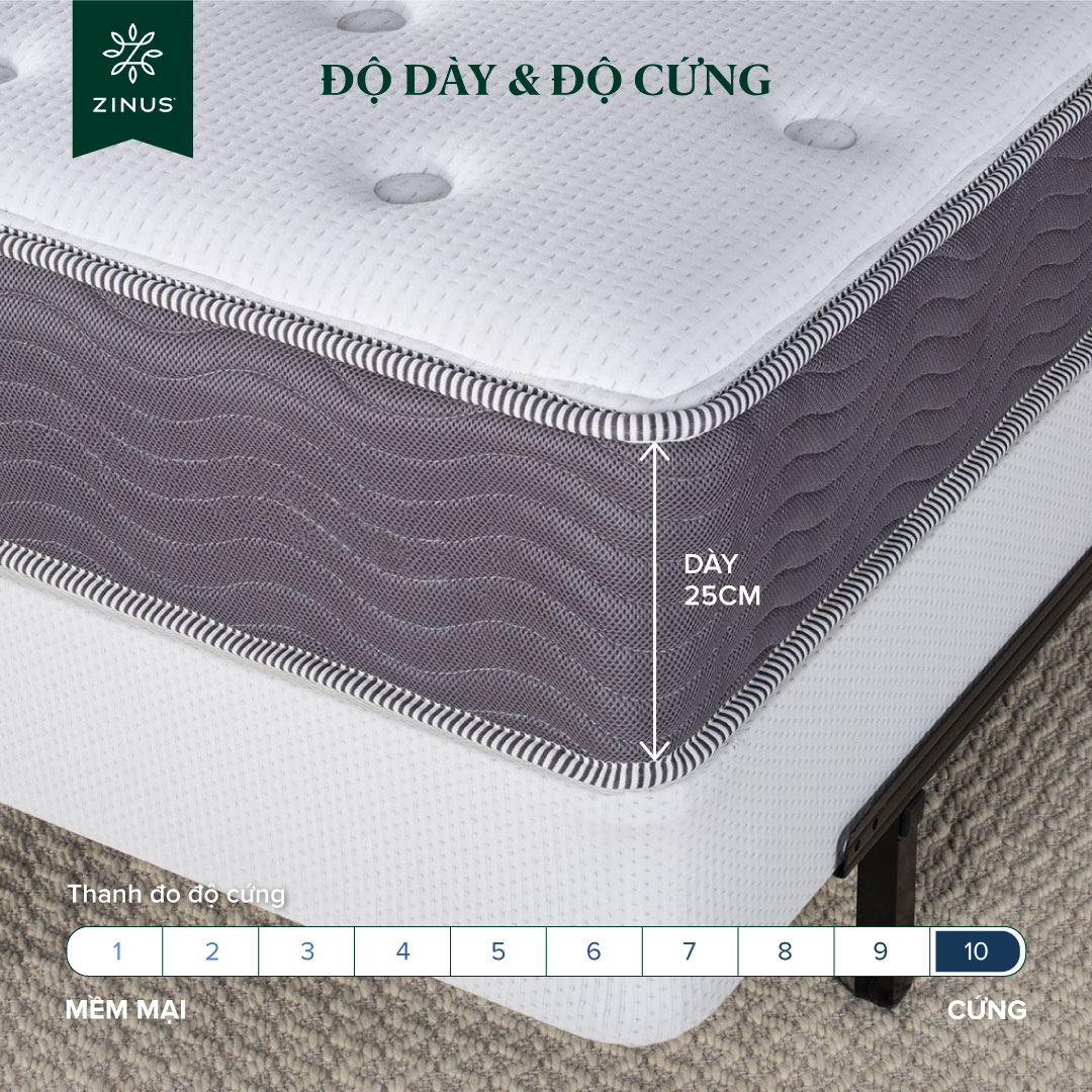 Mô tả Nệm Lò Xo Độc Lập Cao Cấp Dày 25cm Zinus - 10in Extra Firm Spring Mattress - 1