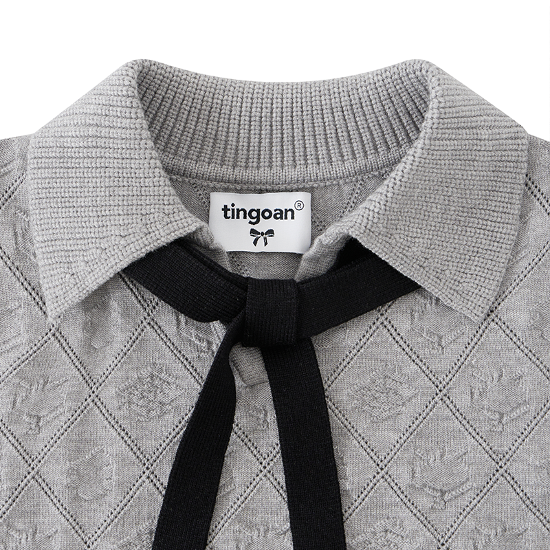 Mô tả TINGOAN® - Áo len xám crop bề mặt len hoạ tiết quả trám buộc nơ YURI YURI TOP/GR PHIÊN BẢN MỚI NHẤT T6/2024 - 7