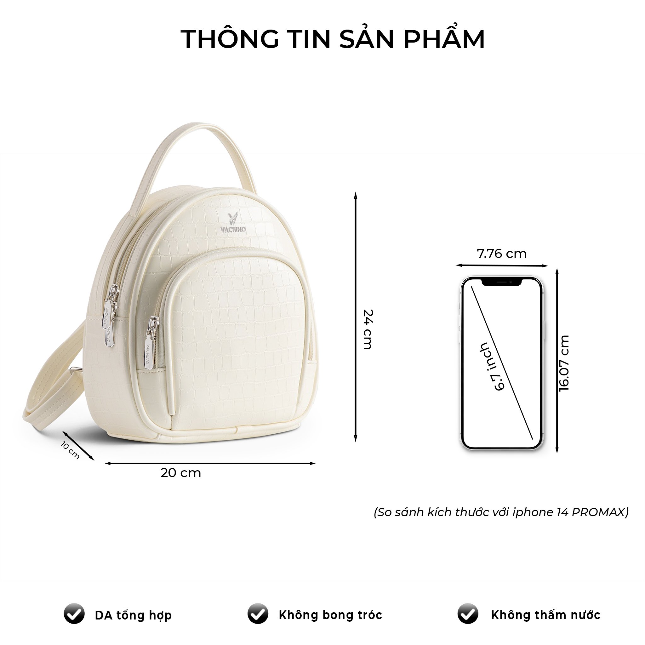Mô tả Balo da nữ thời trang vân da cá sấu VACHINO-BG028 - 2