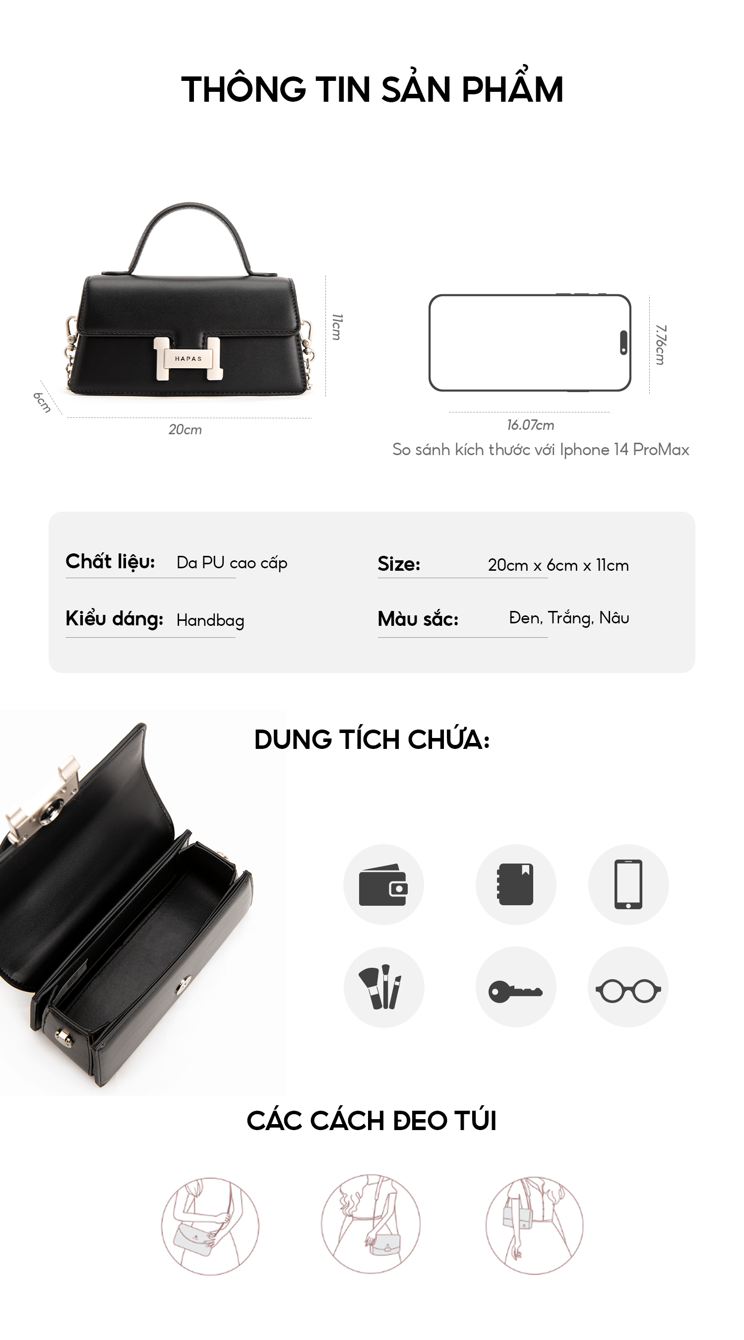 Mô tả Túi Xách Nữ Quai Xách Cầm Tay Khoá H Size 20 HAPAS - 1