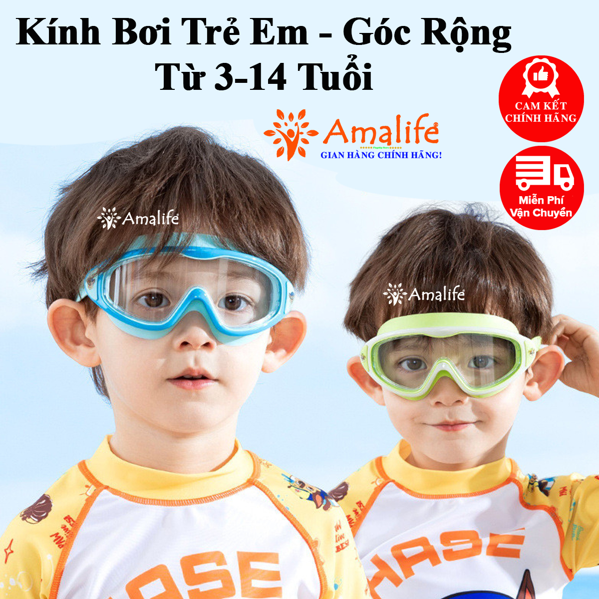 Mô tả Kính Bơi Trẻ Em 4-14t Có Nút Bịt Tai Khung Lớn Kính Bơi Góc Nhìn Rộng Chống Nước Chống Sương Mù Độ Nét Cao Hãng Amalife - 1