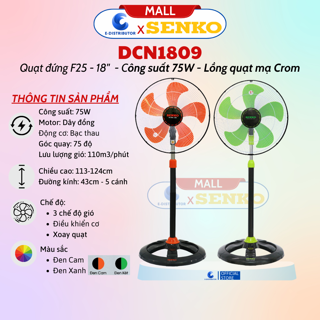 Mô tả Quạt Đứng Công Nghiệp Senko DCN1809/DCN1807 - Công suất 75W - Hàng Chính Hãng - Giao màu ngẫu nhiên - 2