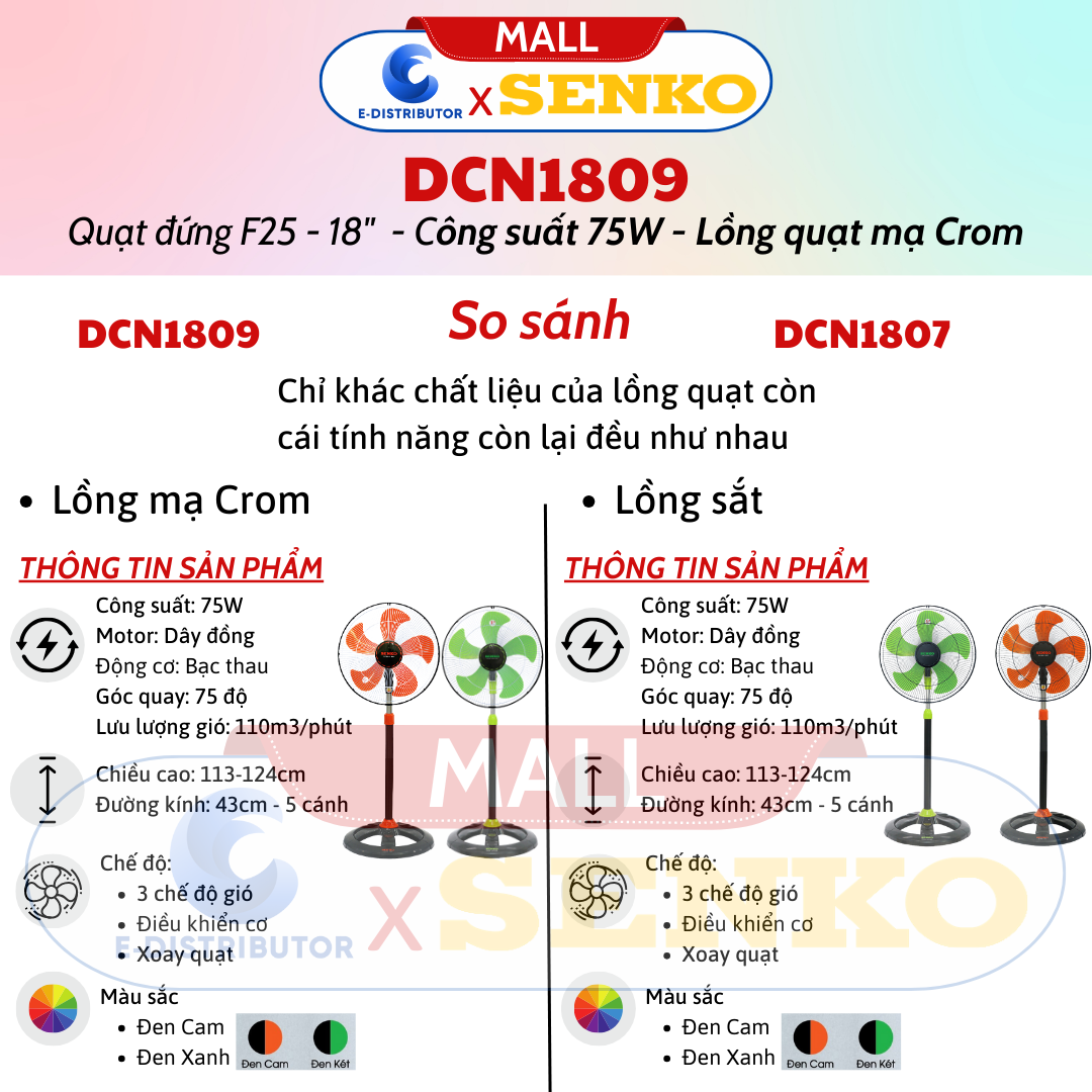 Mô tả Quạt Đứng Công Nghiệp Senko DCN1809/DCN1807 - Công suất 75W - Hàng Chính Hãng - Giao màu ngẫu nhiên - 4