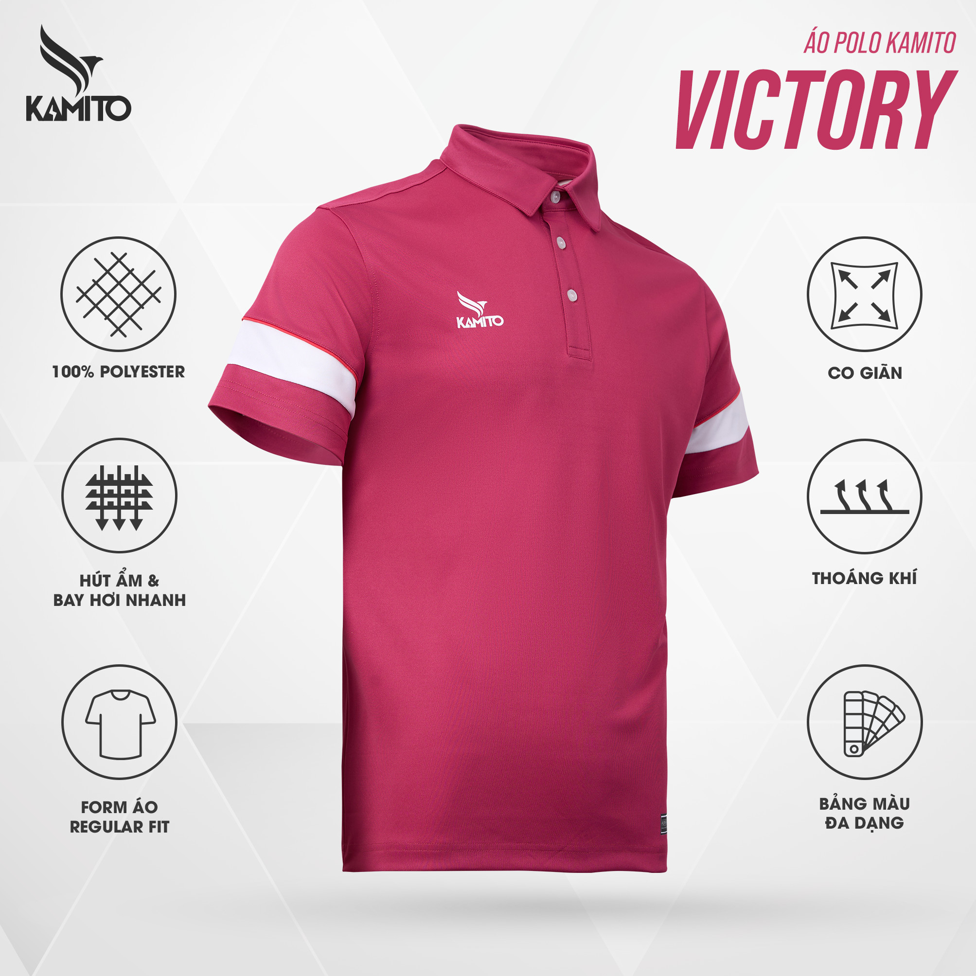 Mô tả Áo polo Kamito Victory tôn dáng, vải mềm mát, đa năng, thoáng khí, nhanh khô - 1