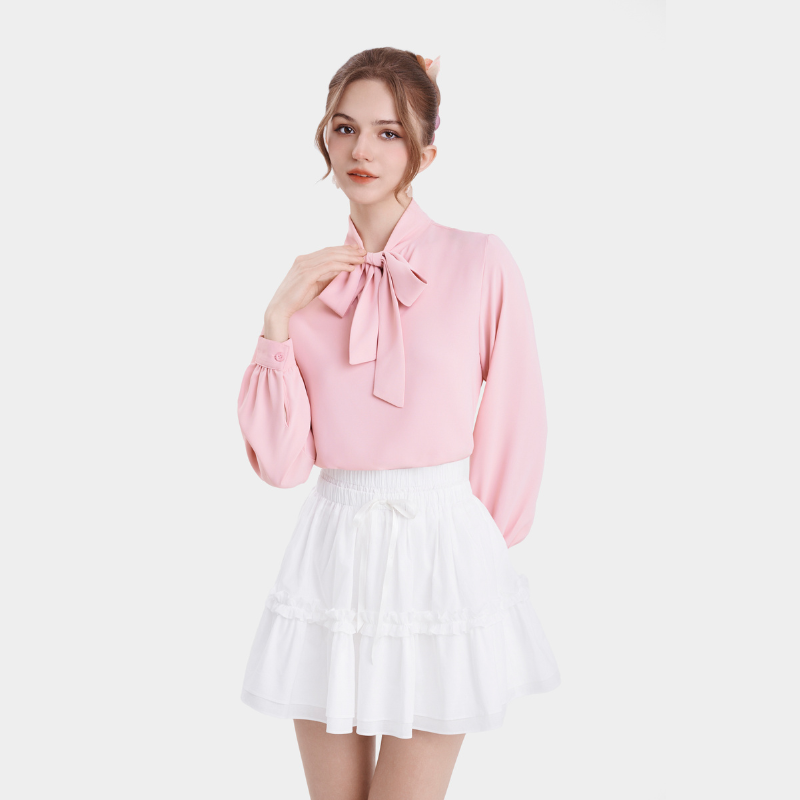 Mô tả Áo kiểu sơ mi nữ MARC FASHION tay dài thắt nơ CBMX019822 - 5