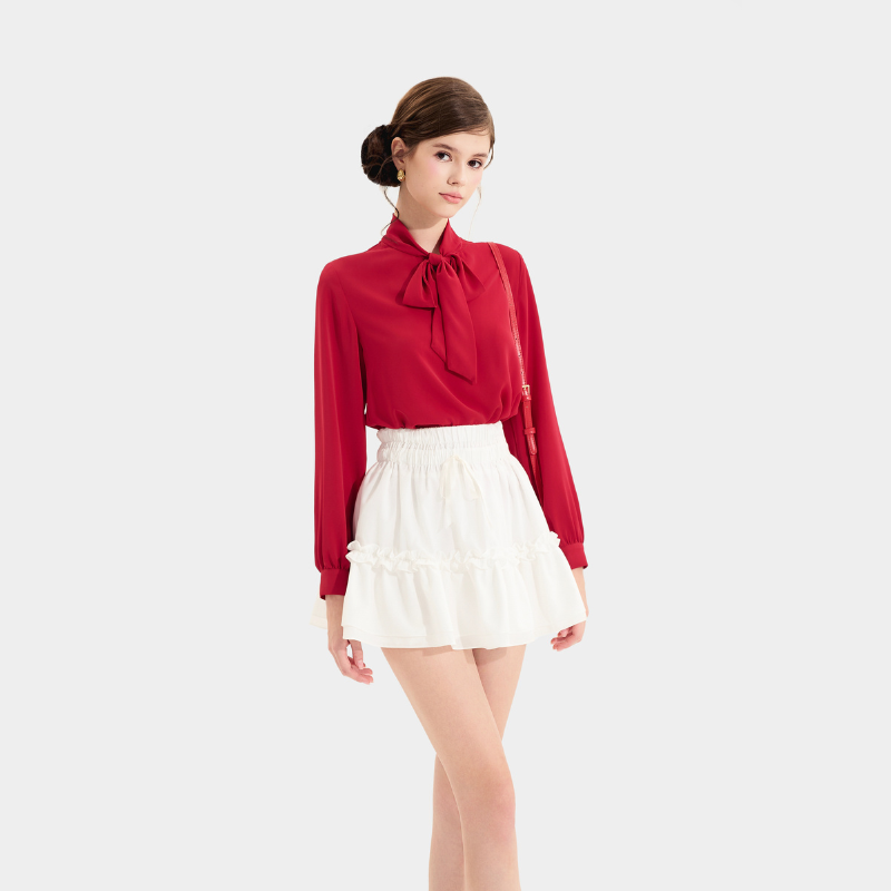 Mô tả Áo kiểu sơ mi nữ MARC FASHION tay dài thắt nơ CBMX019822 - 1