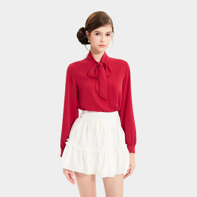 Mô tả Áo kiểu sơ mi nữ MARC FASHION tay dài thắt nơ CBMX019822 - 2